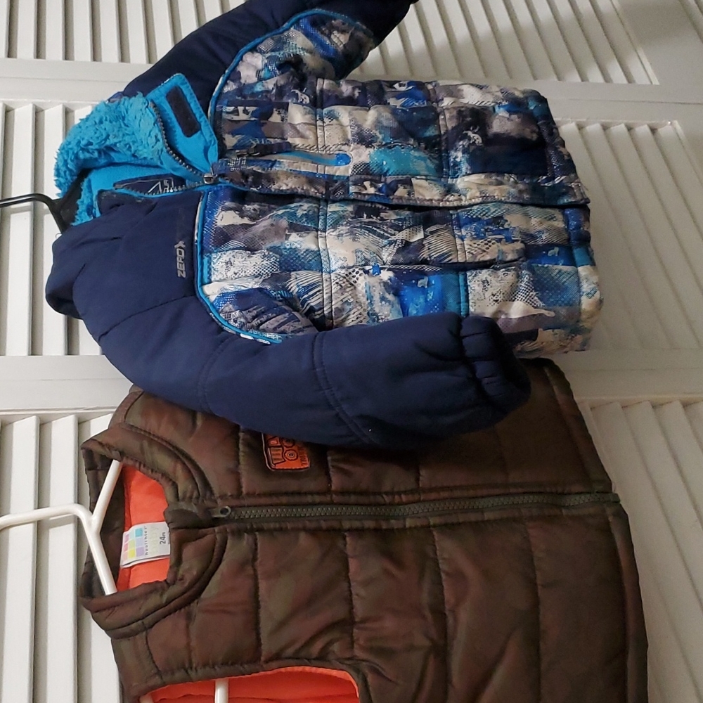 Size 24m winter jacket Blue And Brown Insulated Vest So Cute